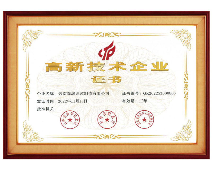 高新技術企業證書